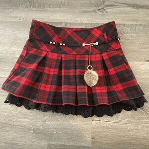 Plaid Pleated Wool Schoolgirl Skirt Ruffle Belt By MZG Size M